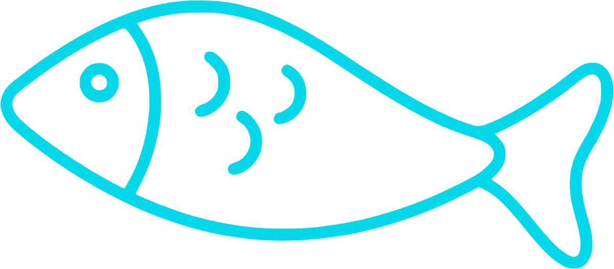 Stylized cyan fish icon, symbolizing the ocean at a beach resort in Baganga.